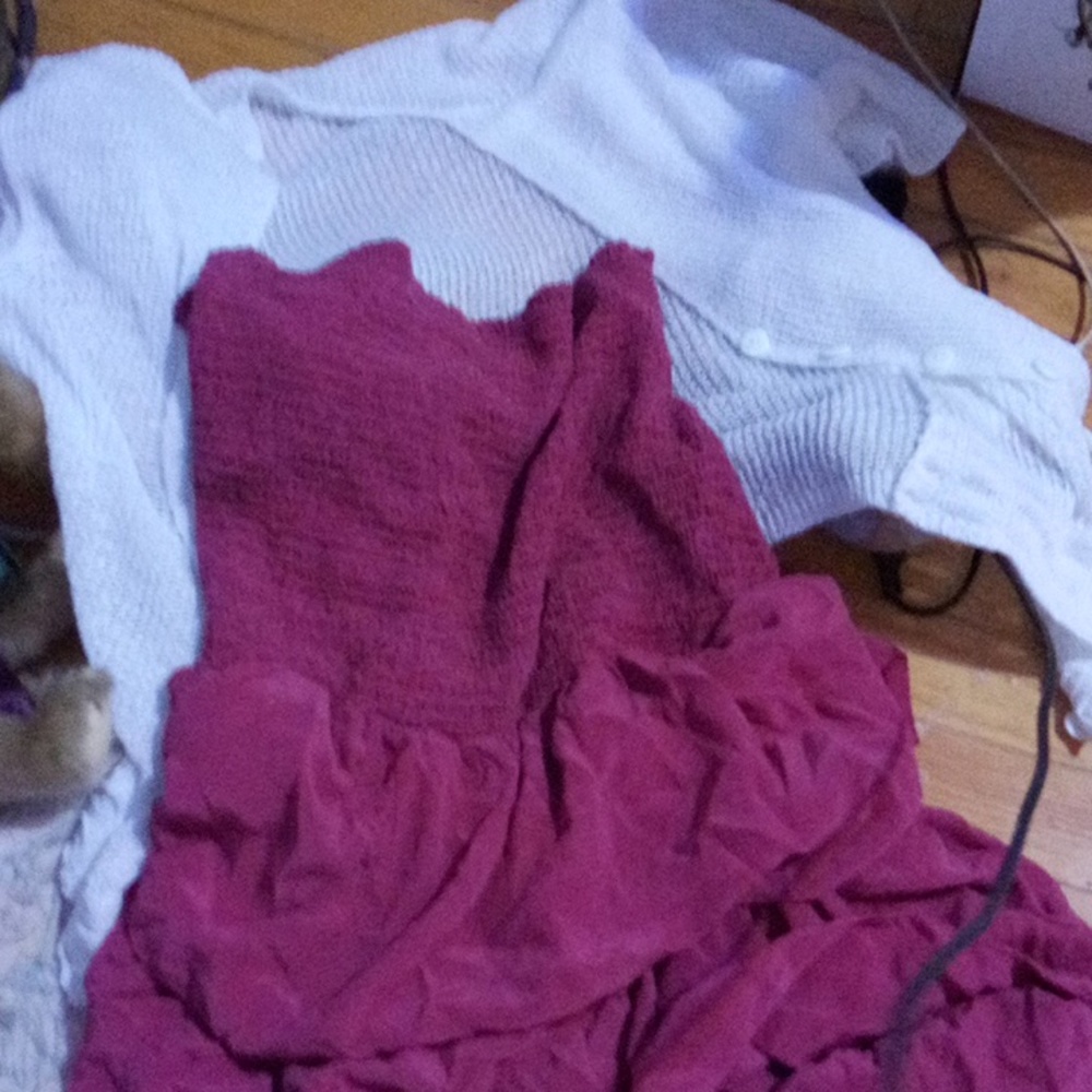 White little sweater with pink dress